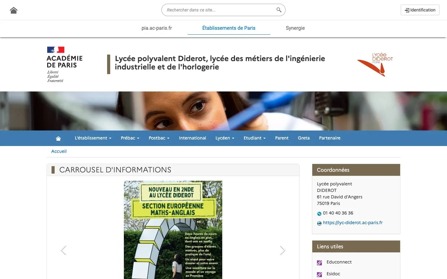 The website of Lycée polyvalent Diderot