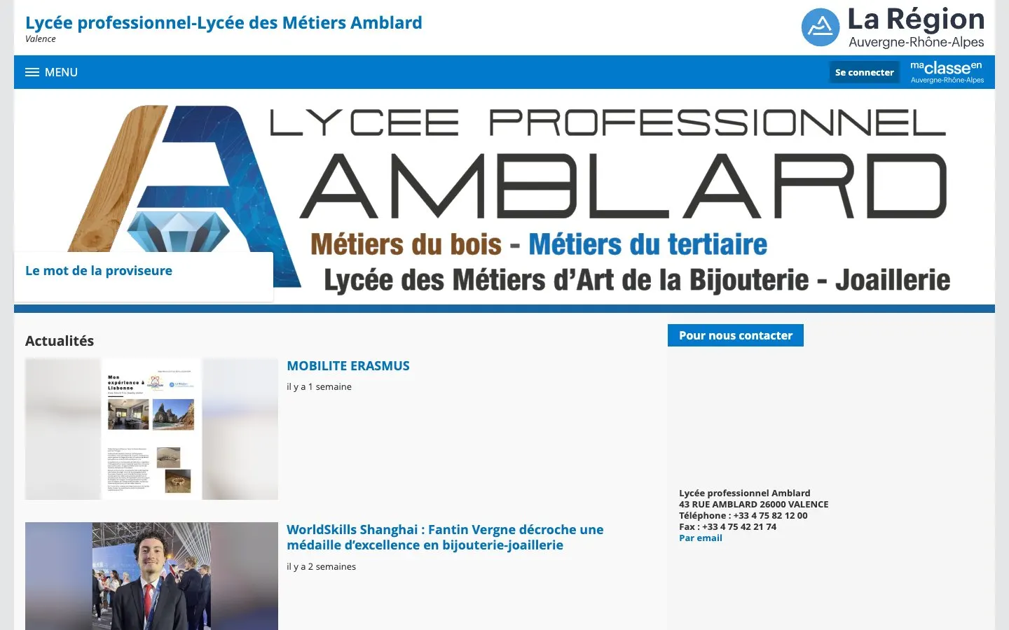 The website of Lycée professionnel Amblard