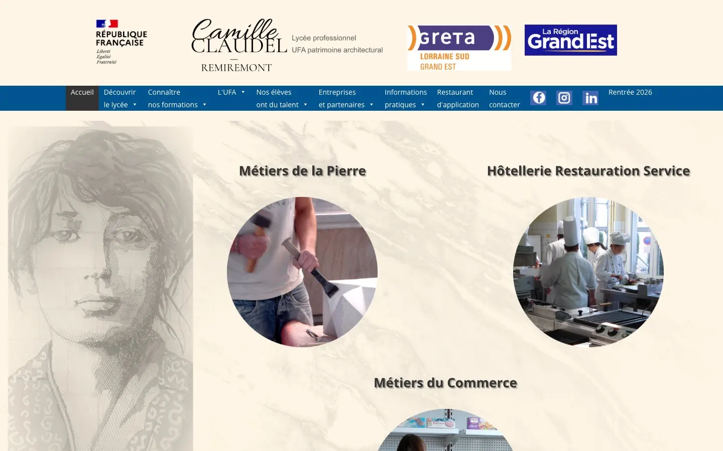 Die Website von Lycée professionnel Camille Claudel