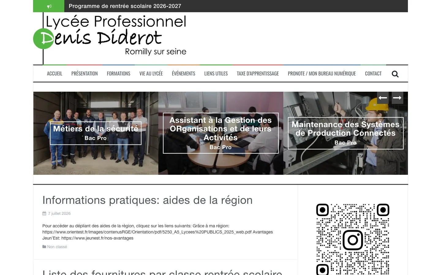 El sitio web de Lycée professionnel Denis Diderot