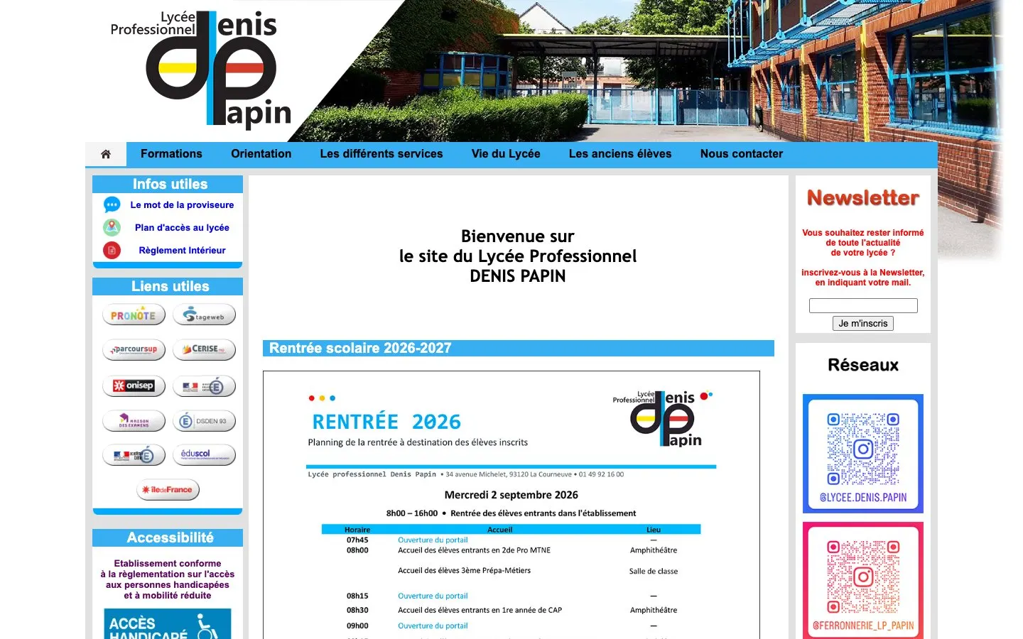 The website of Lycée professionnel Denis Papin