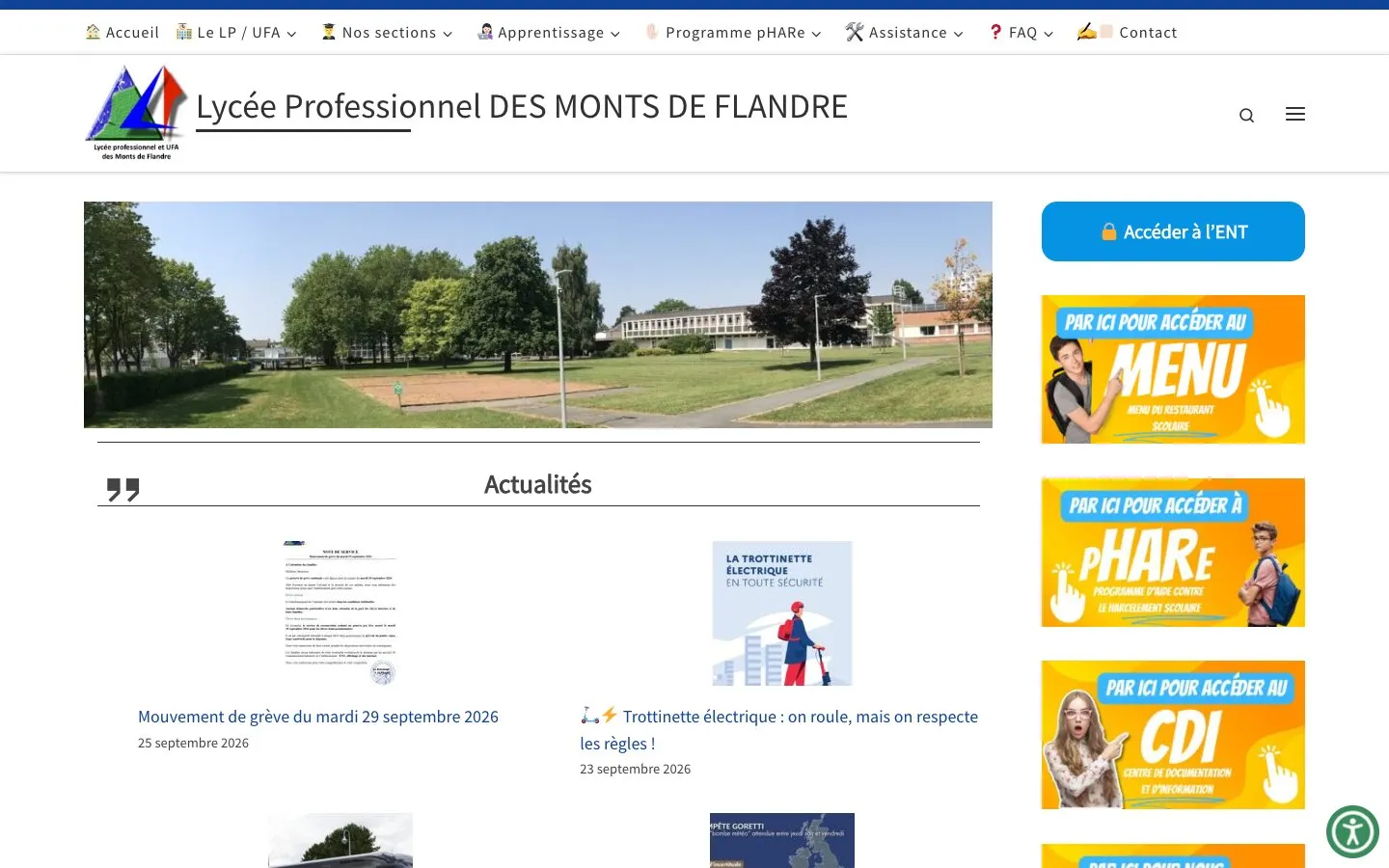 Il sito di Lycée professionnel des Monts de Flandre