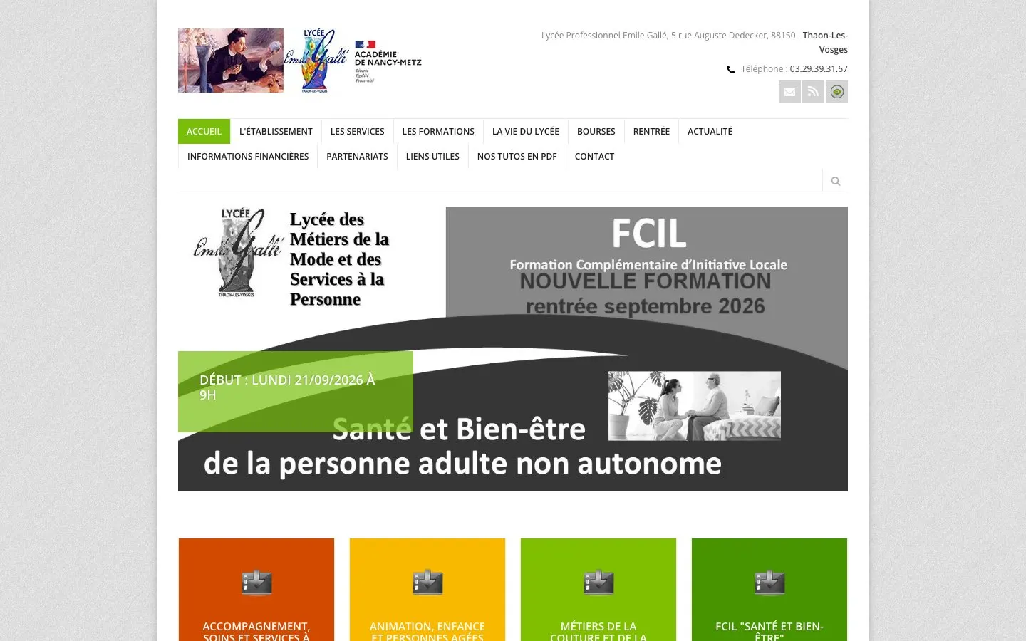 The website of Lycée professionnel Émile Gallé