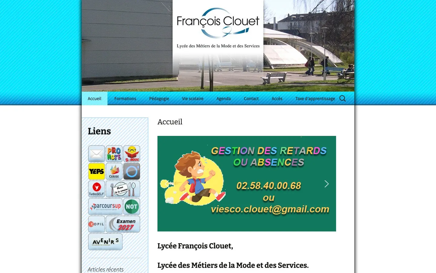 The website of Lycée professionnel François Clouet