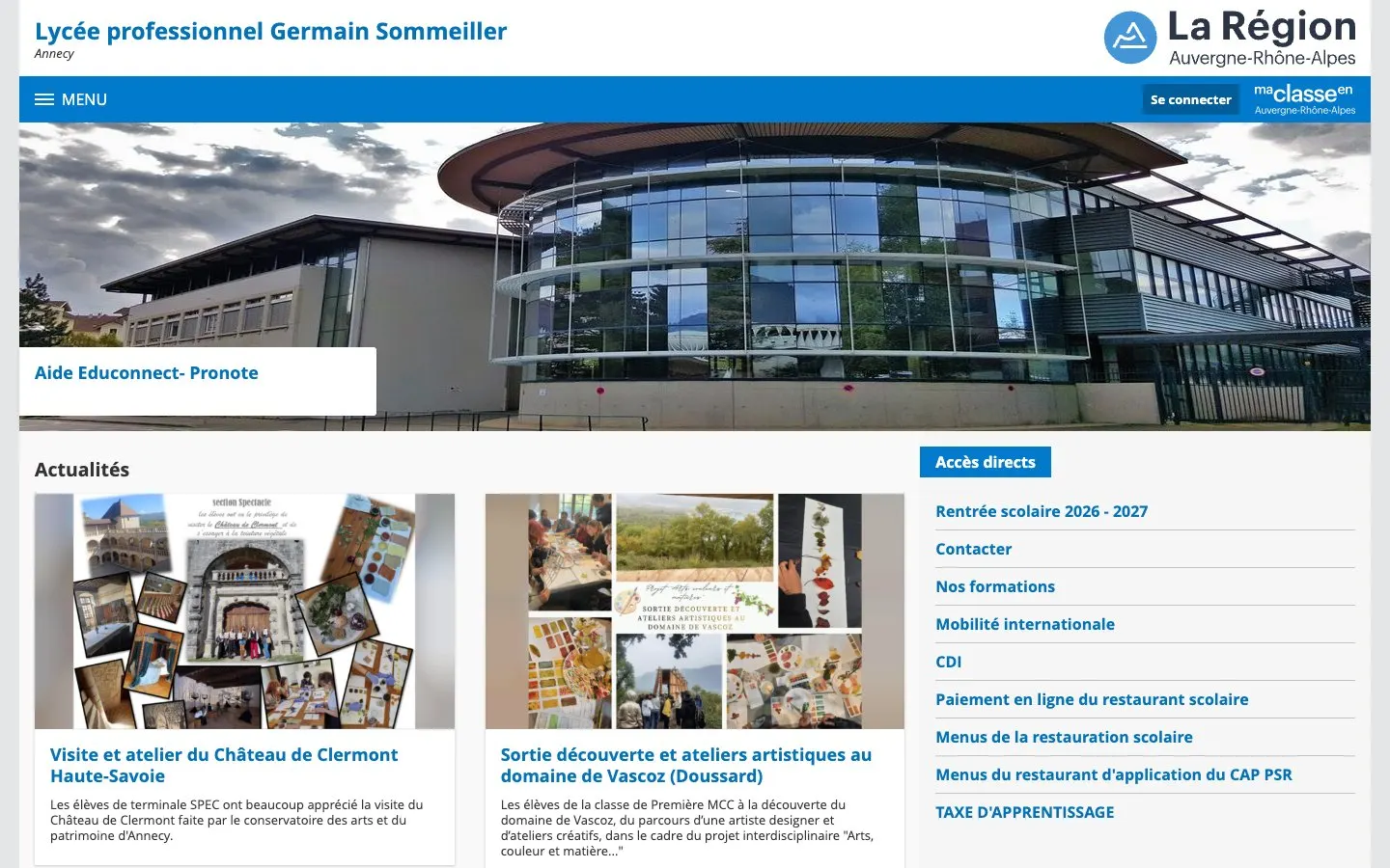 The website of Lycée professionnel Germain Sommeiller