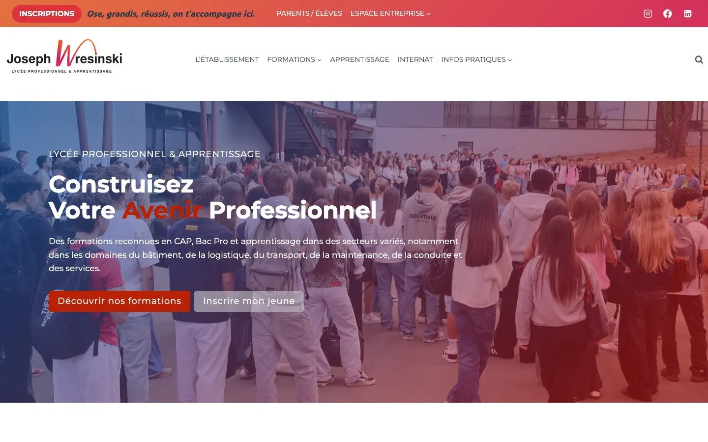 El sitio web de Lycée professionnel Joseph Wresinski