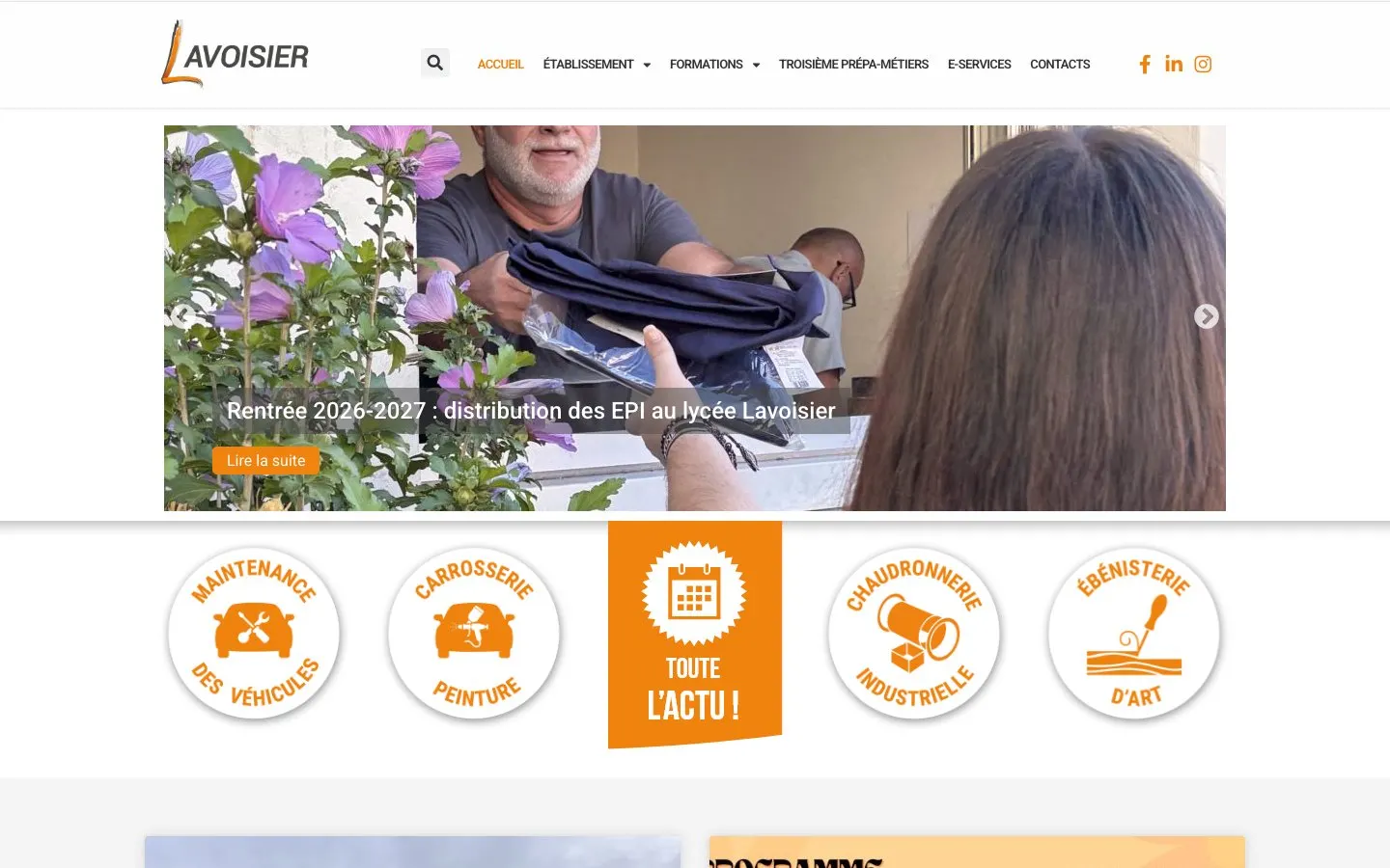 The website of Lycée professionnel Lavoisier