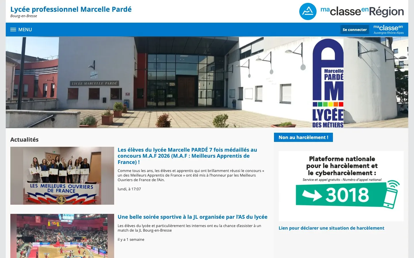 The website of Lycée professionnel Marcelle Pardé
