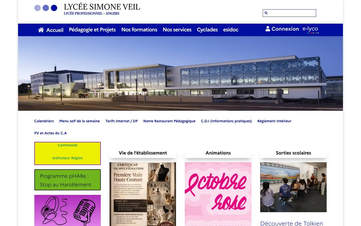 The website of Lycée professionnel Simone Veil