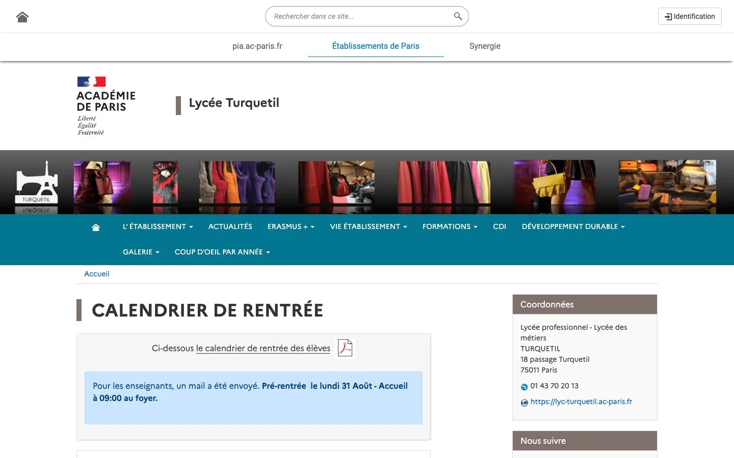The website of Lycée Turquetil