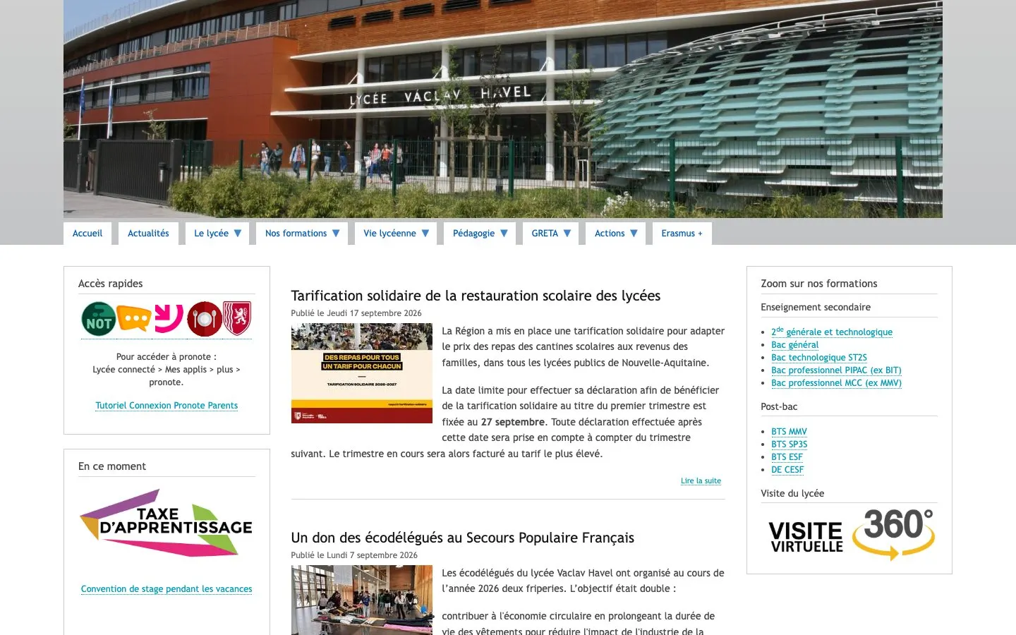 The website of Lycée Václav Havel