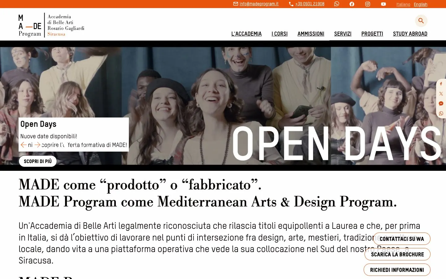 Die Website von MADE Program – Accademia di Belle Arti «Rosario Gagliardi»