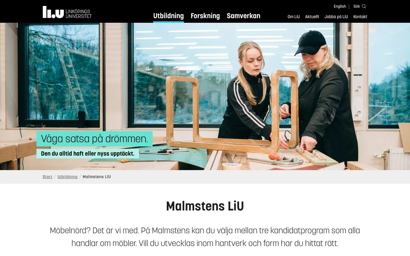 The website of Malmstens Linköping University