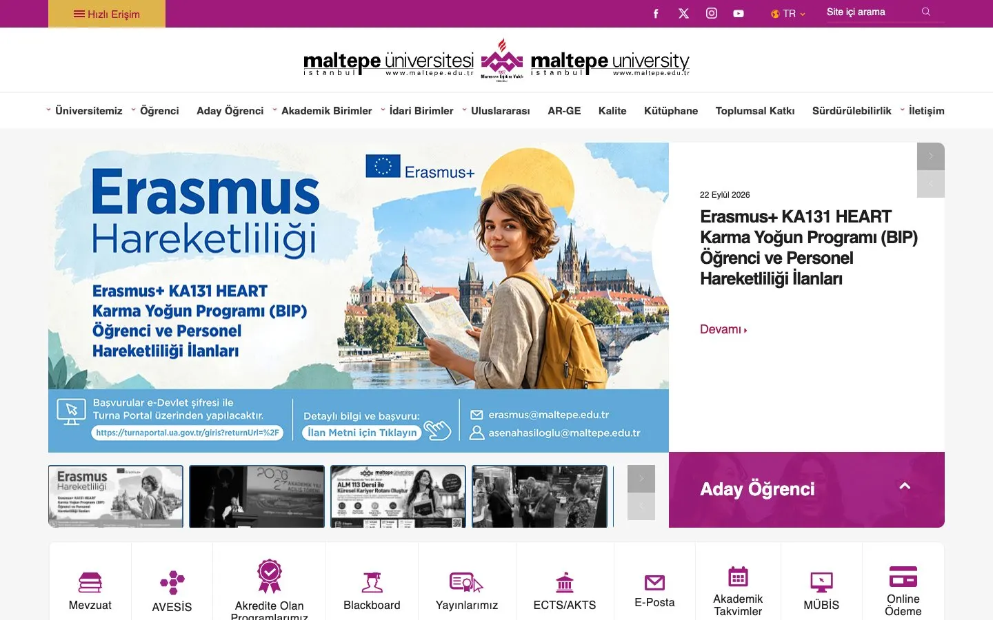 Die Website von Maltepe Üniversitesi