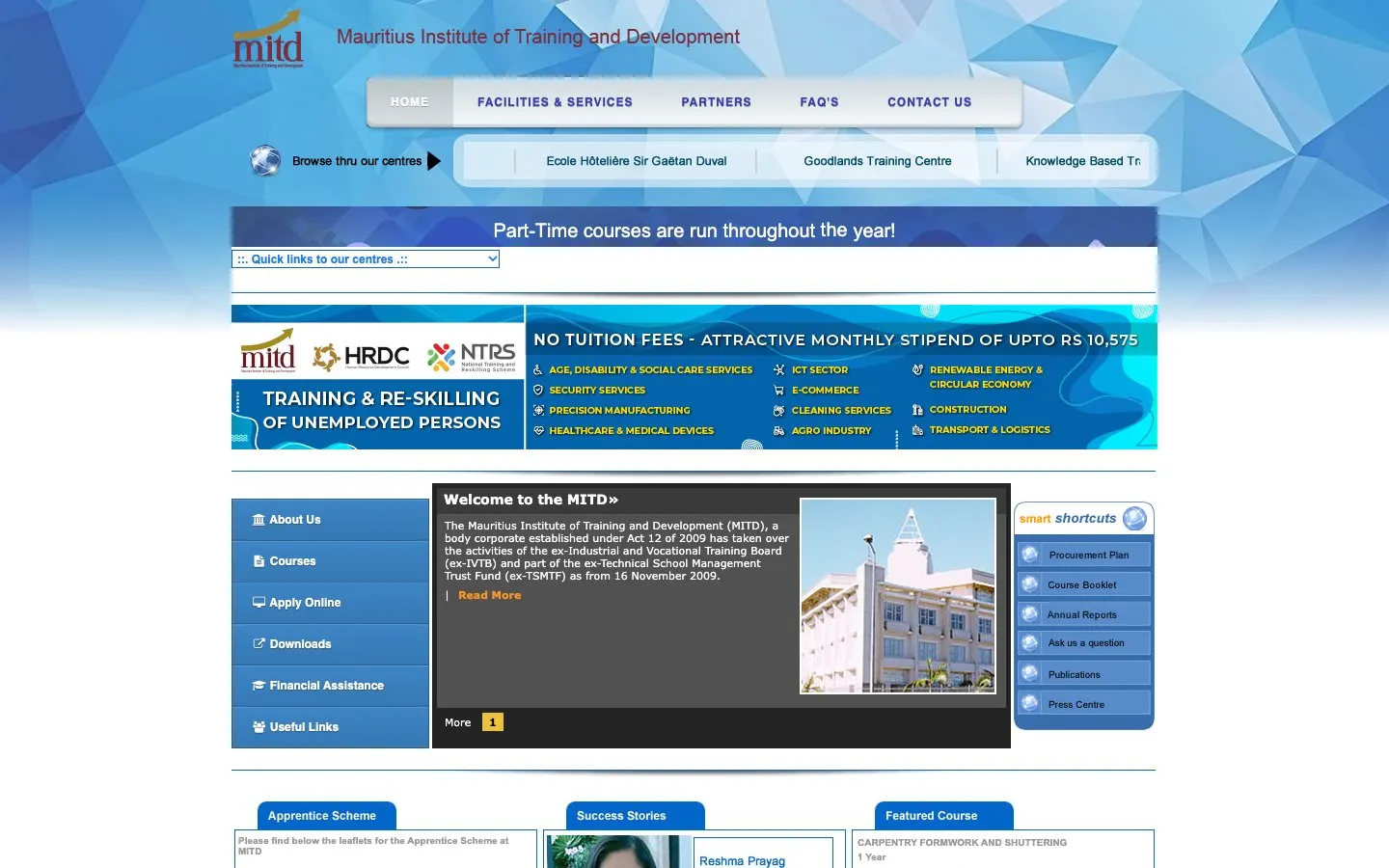 The website of Mauritius Institute of Training and Development (MITD)