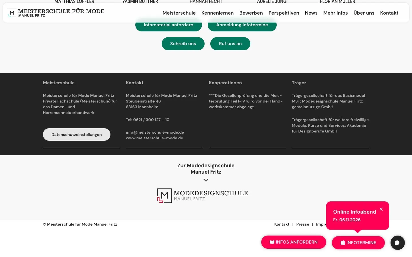 El sitio web de Meisterschule für Mode Manuel Fritz