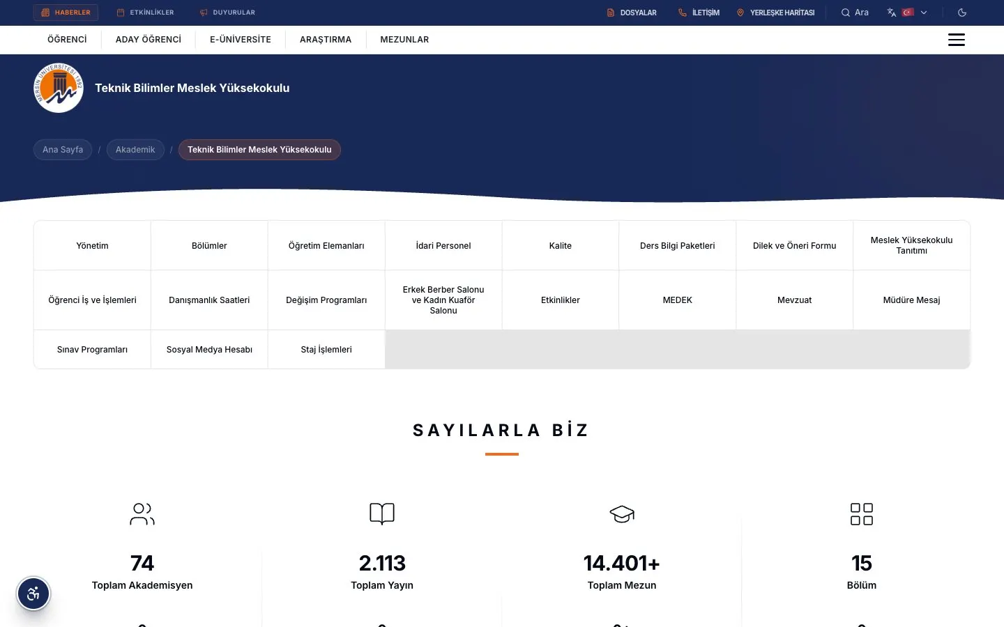 Le site de Mersin Üniversitesi – Teknik Bilimler Meslek Yüksekokulu