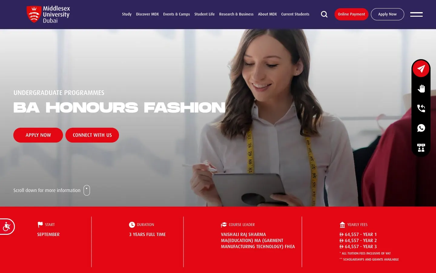 The website of Middlesex University Dubai – BA Honours Fashion