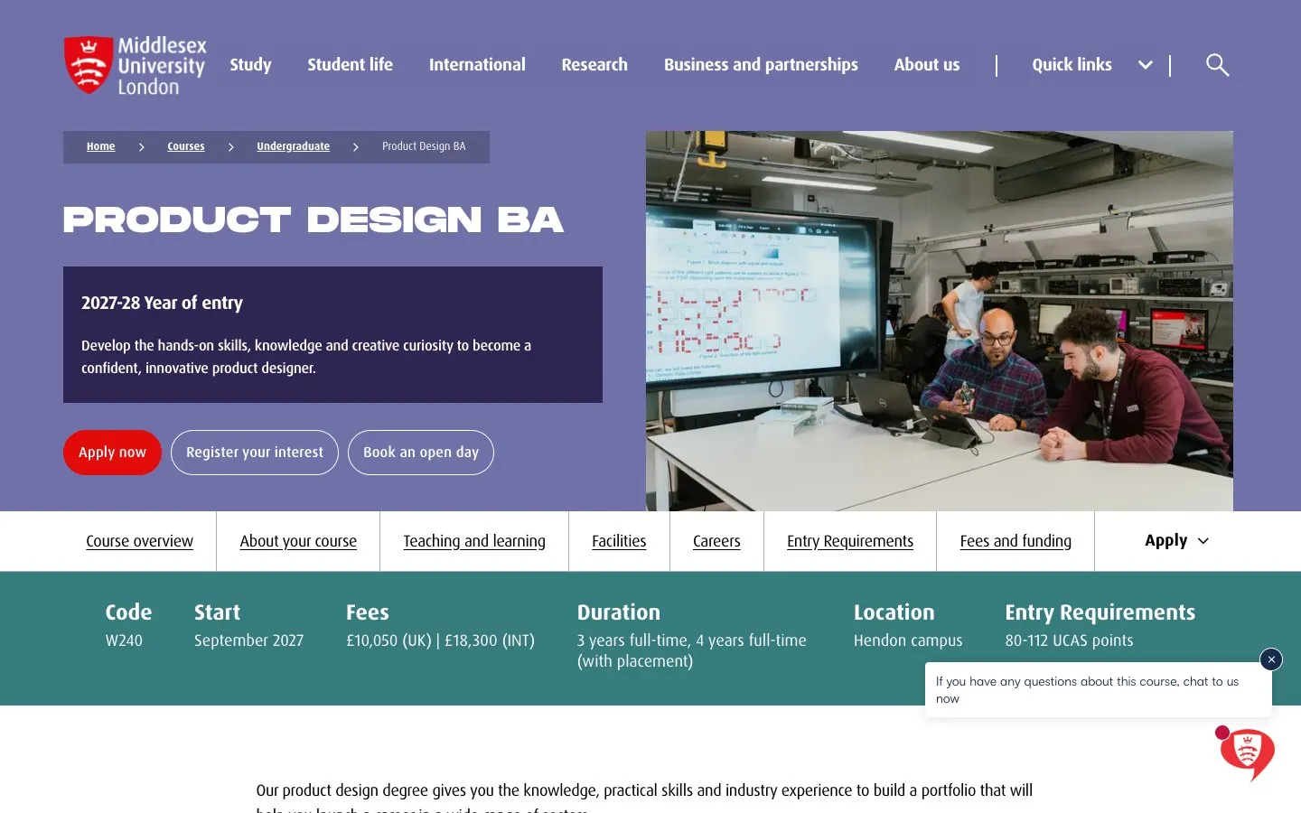 The website of Middlesex University – Product Design