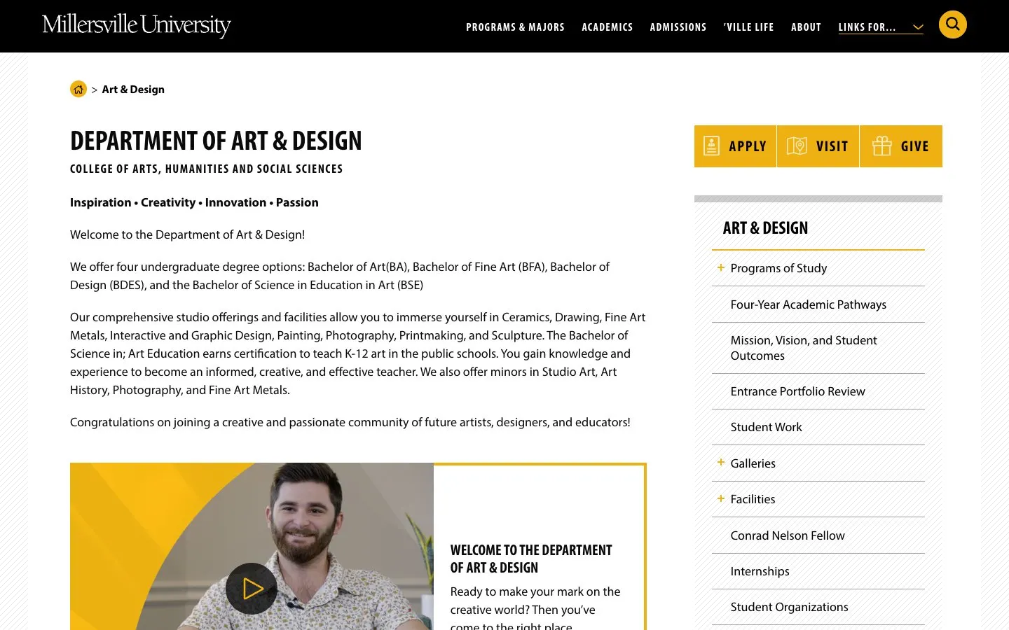 Millersville University – Department of Art & Design की वेबसाइट