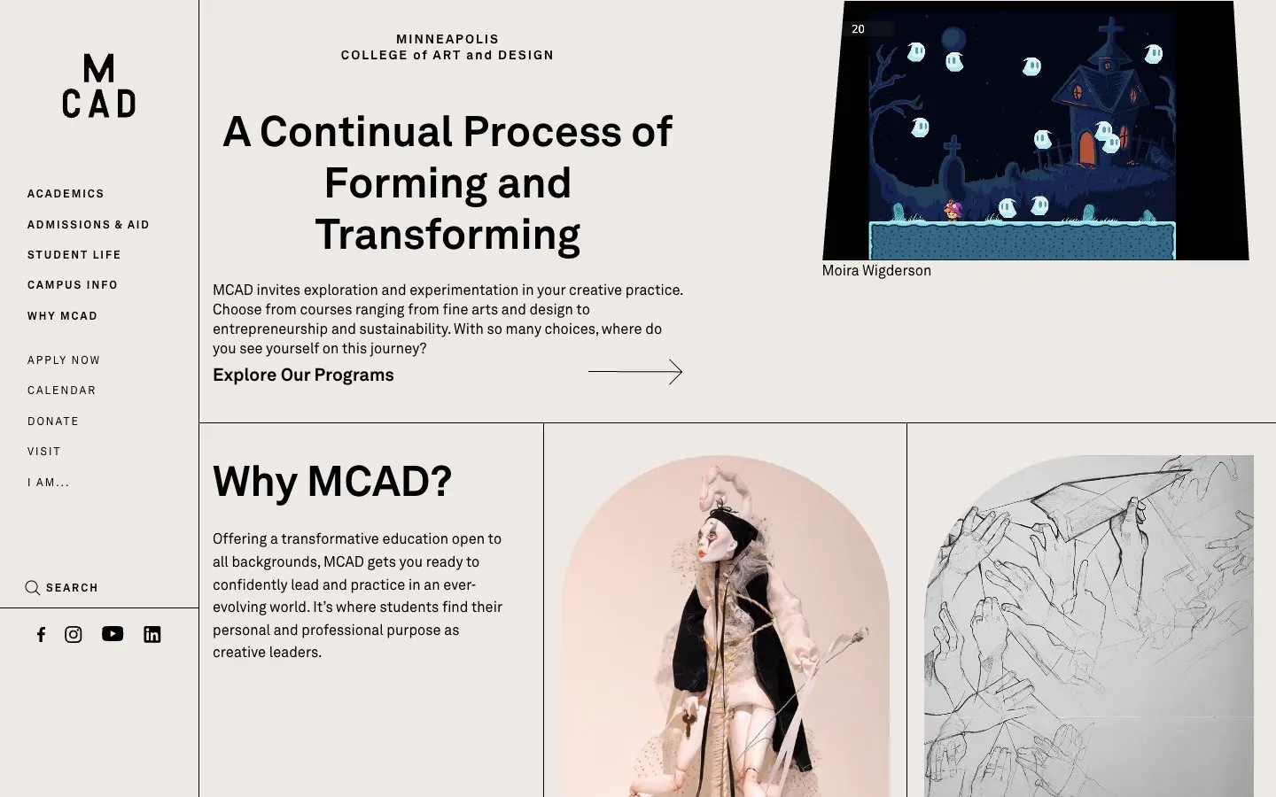 Die Website von Minneapolis College of Art and Design