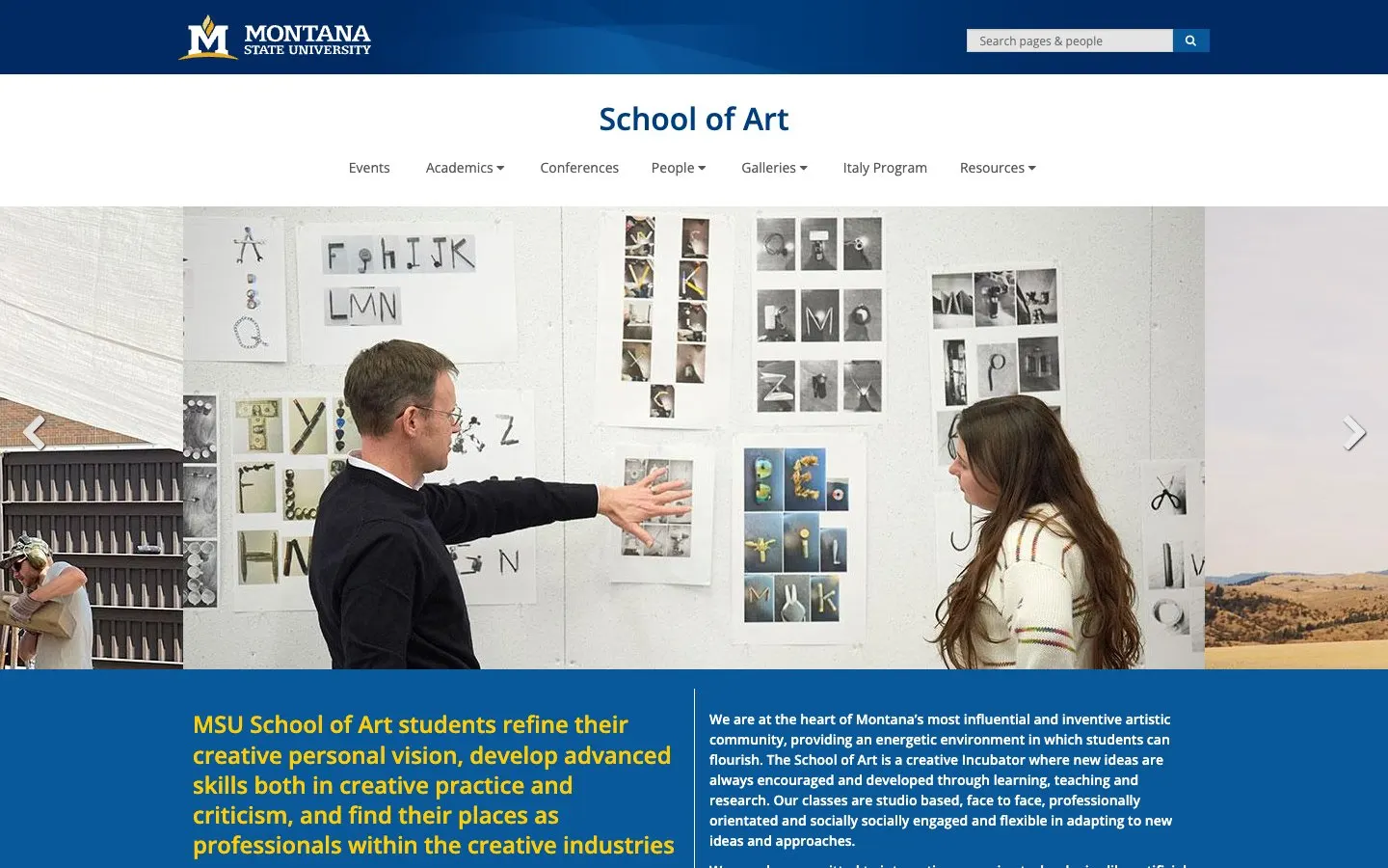 الموقع الإلكتروني لـ Montana State University – School of Art