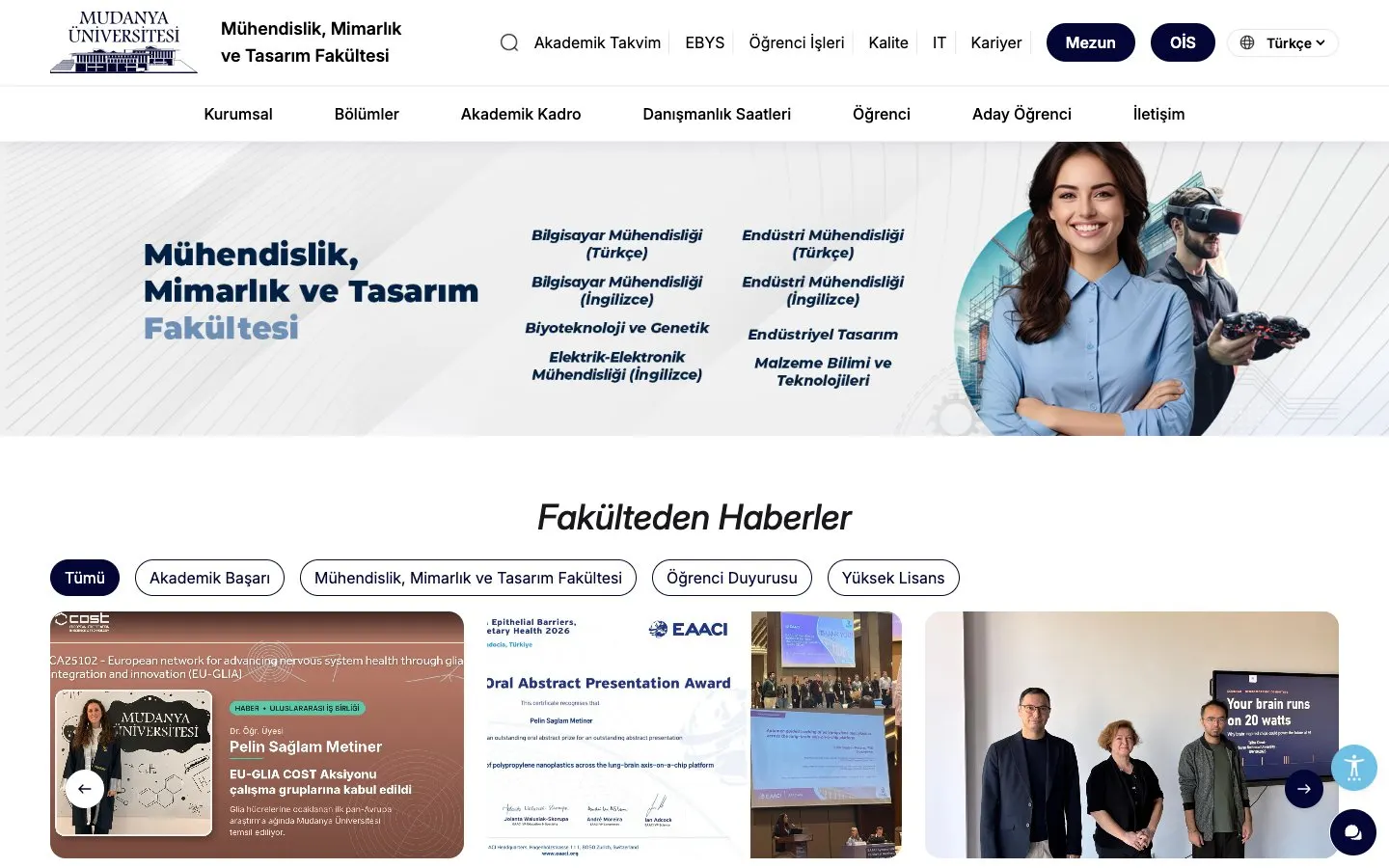 Die Website von Mudanya Üniversitesi – Mühendislik, Mimarlık ve Tasarım Fakültesi