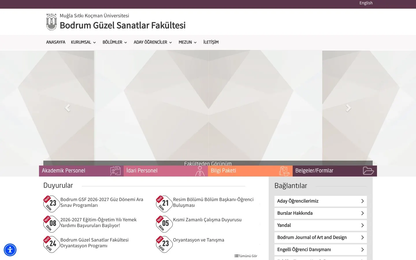 The website of Muğla Sıtkı Koçman Üniversitesi – Bodrum Güzel Sanatlar Fakültesi
