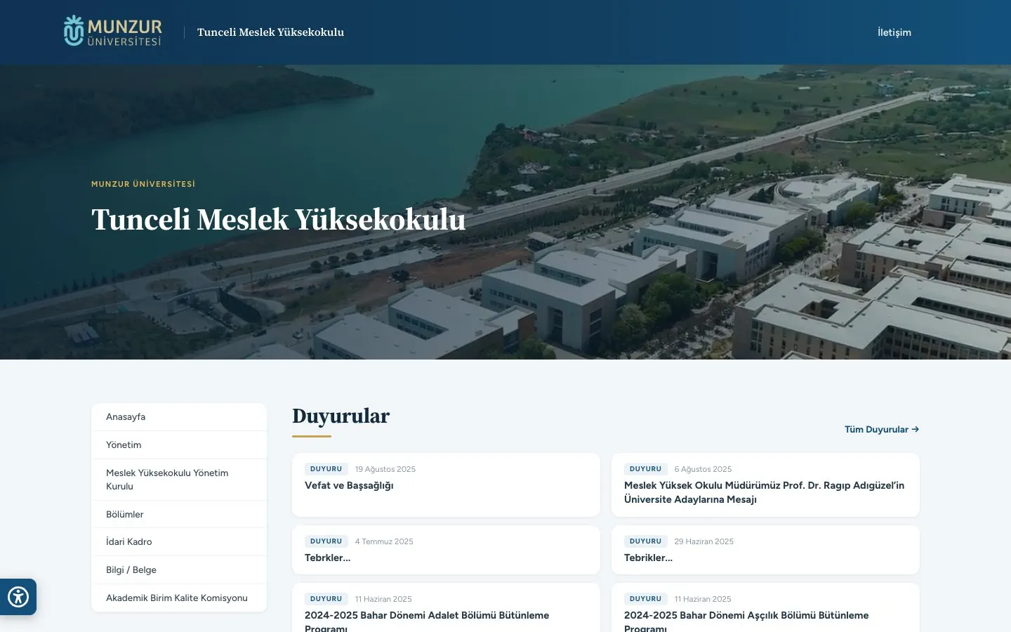 The website of Munzur Üniversitesi – Tunceli Meslek Yüksekokulu