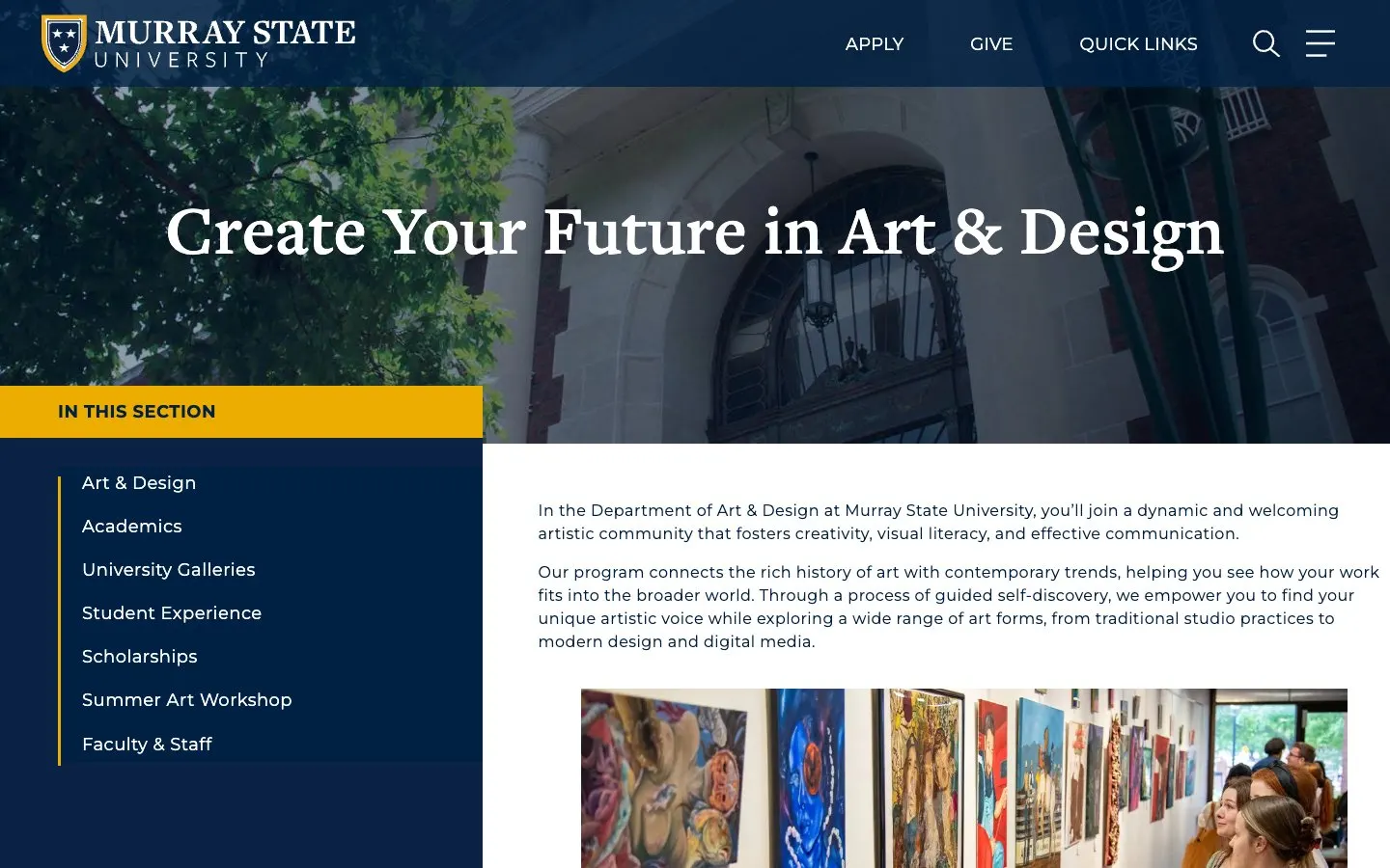 The website of Murray State University – Department of Art & Design