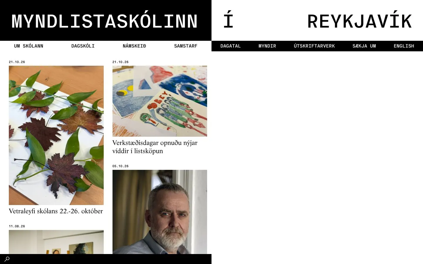 The website of Myndlistaskólinn í Reykjavík (Reykjavík School of Visual Arts)
