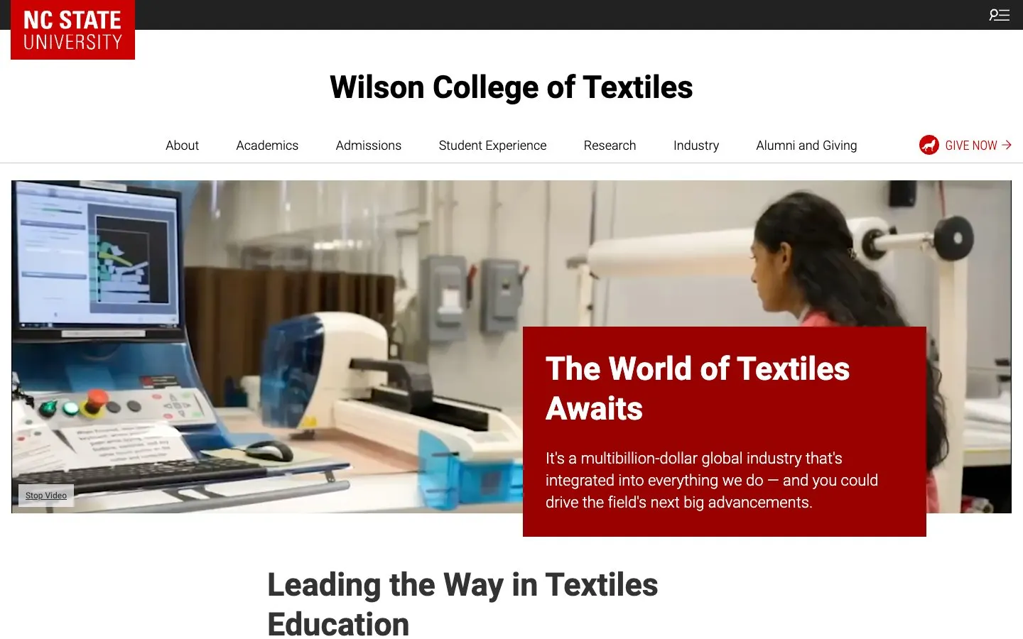 The website of NC State University – Wilson College of Textiles
