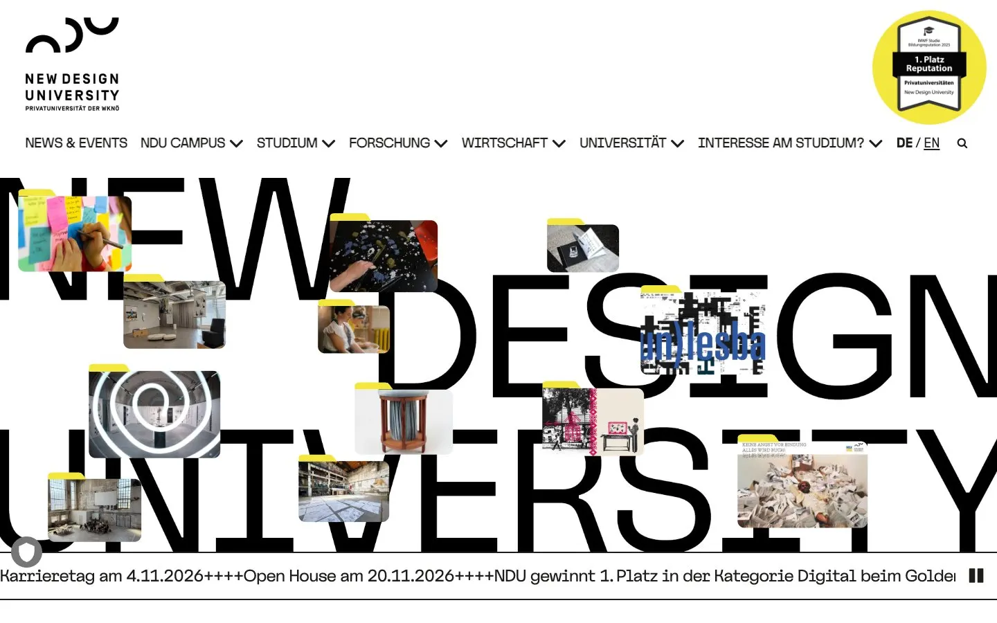 The website of New Design University