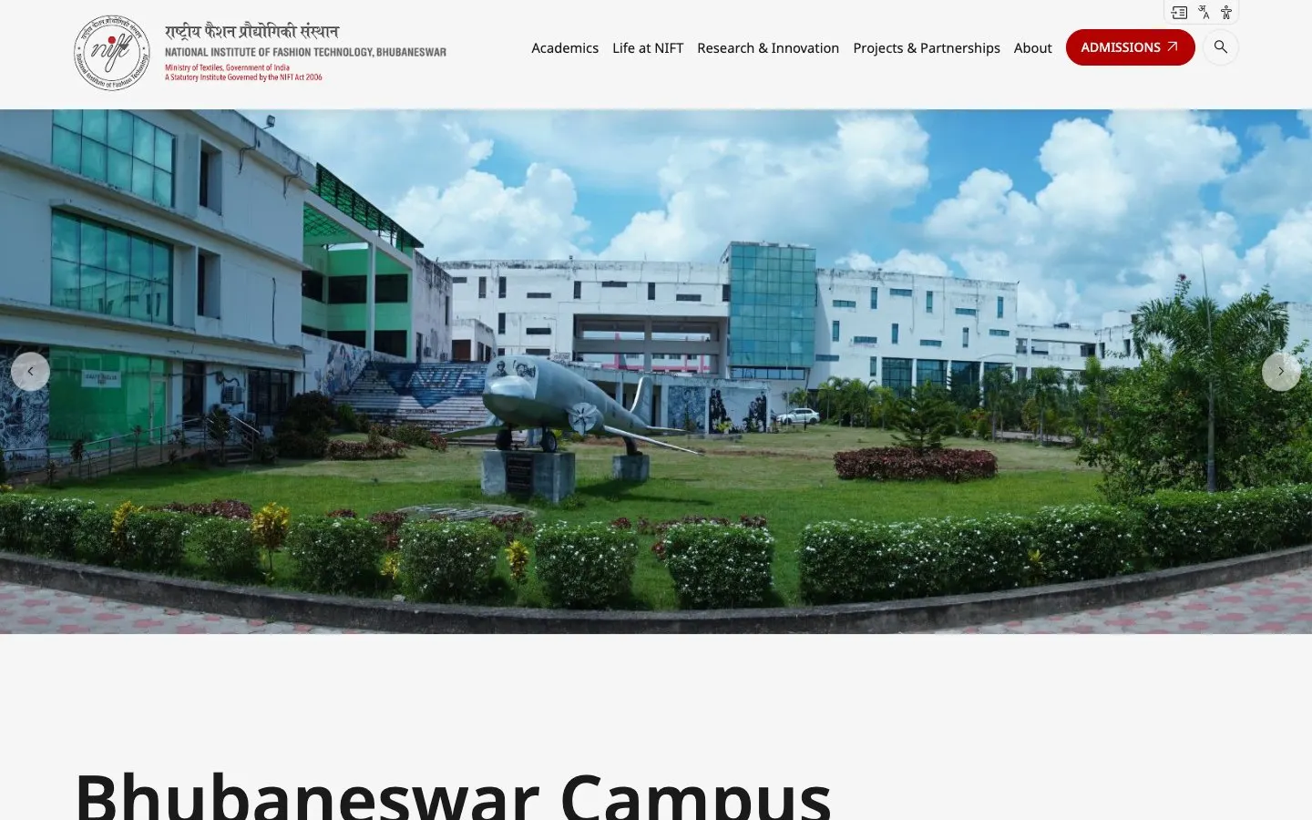 The website of NIFT Bhubaneswar