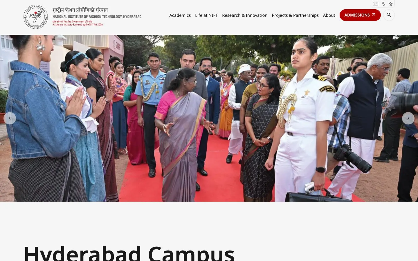 The website of NIFT Hyderabad
