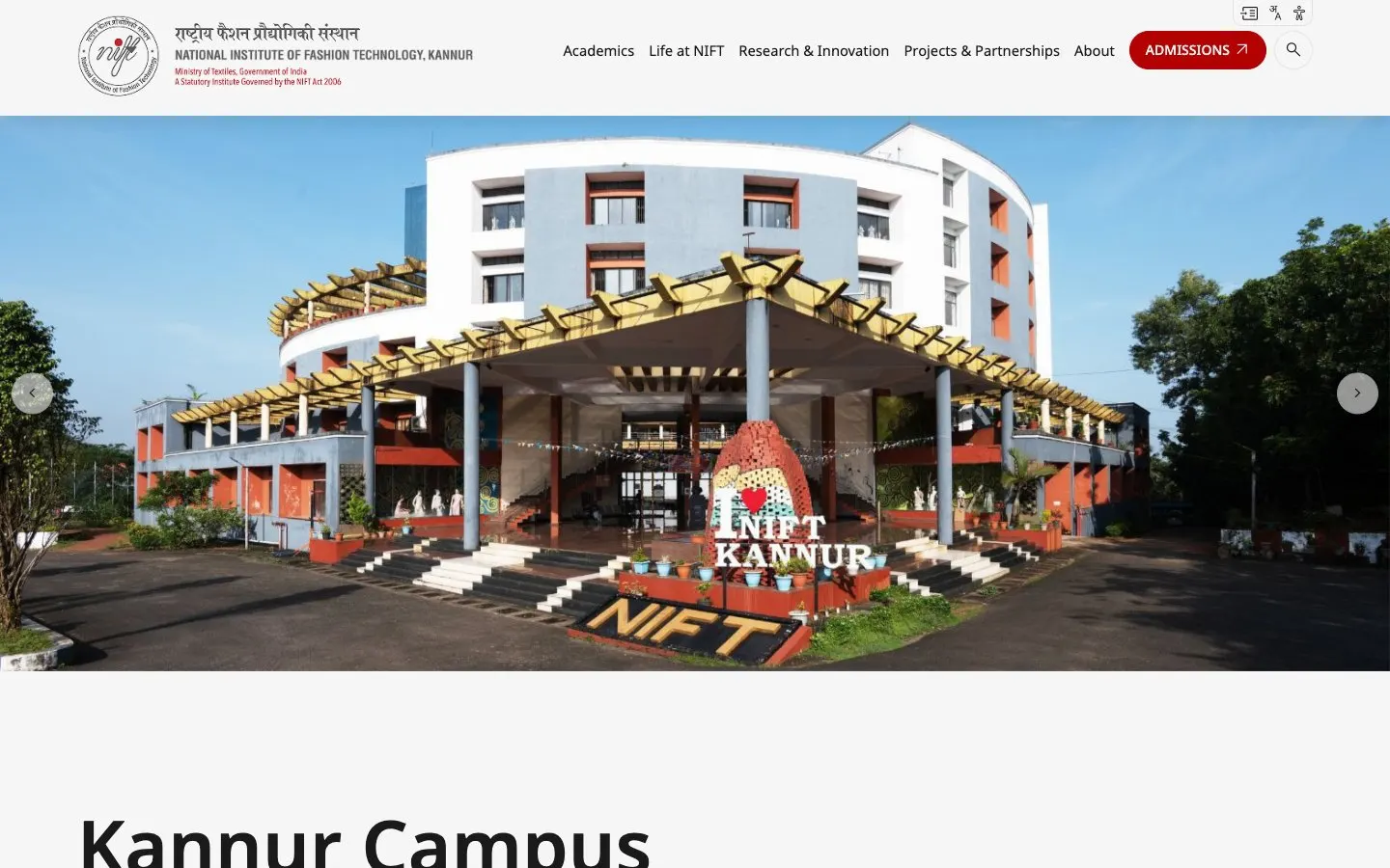 The website of NIFT Kannur