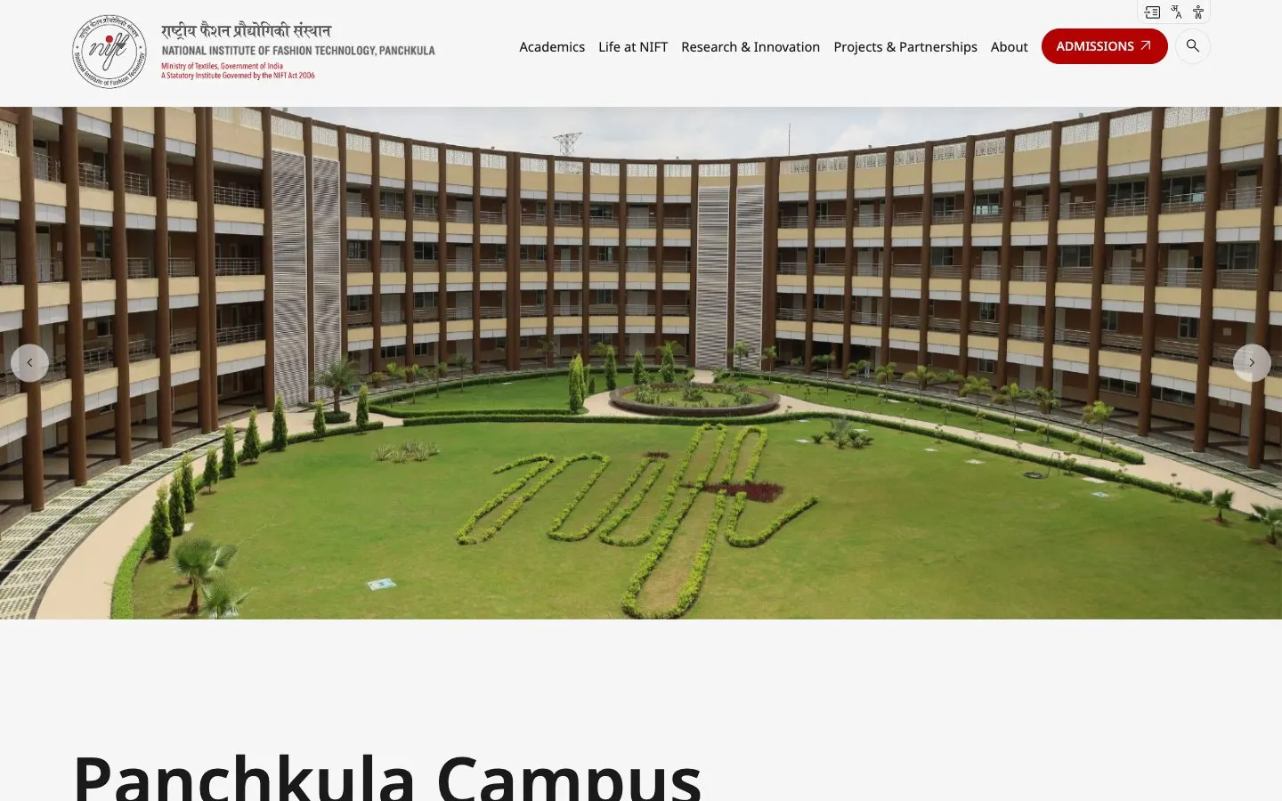 The website of NIFT Panchkula