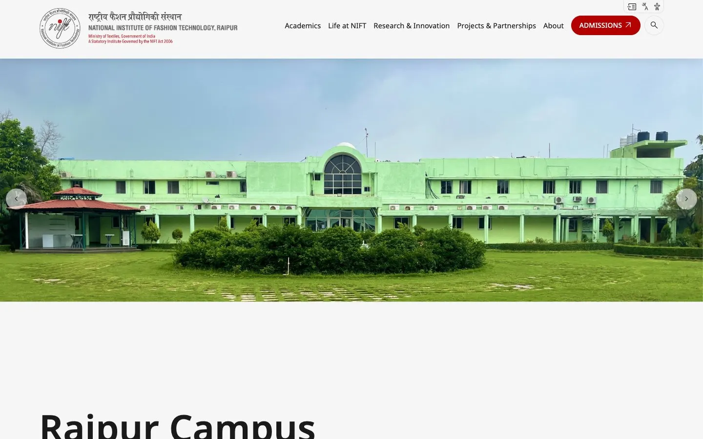 The website of NIFT Raipur