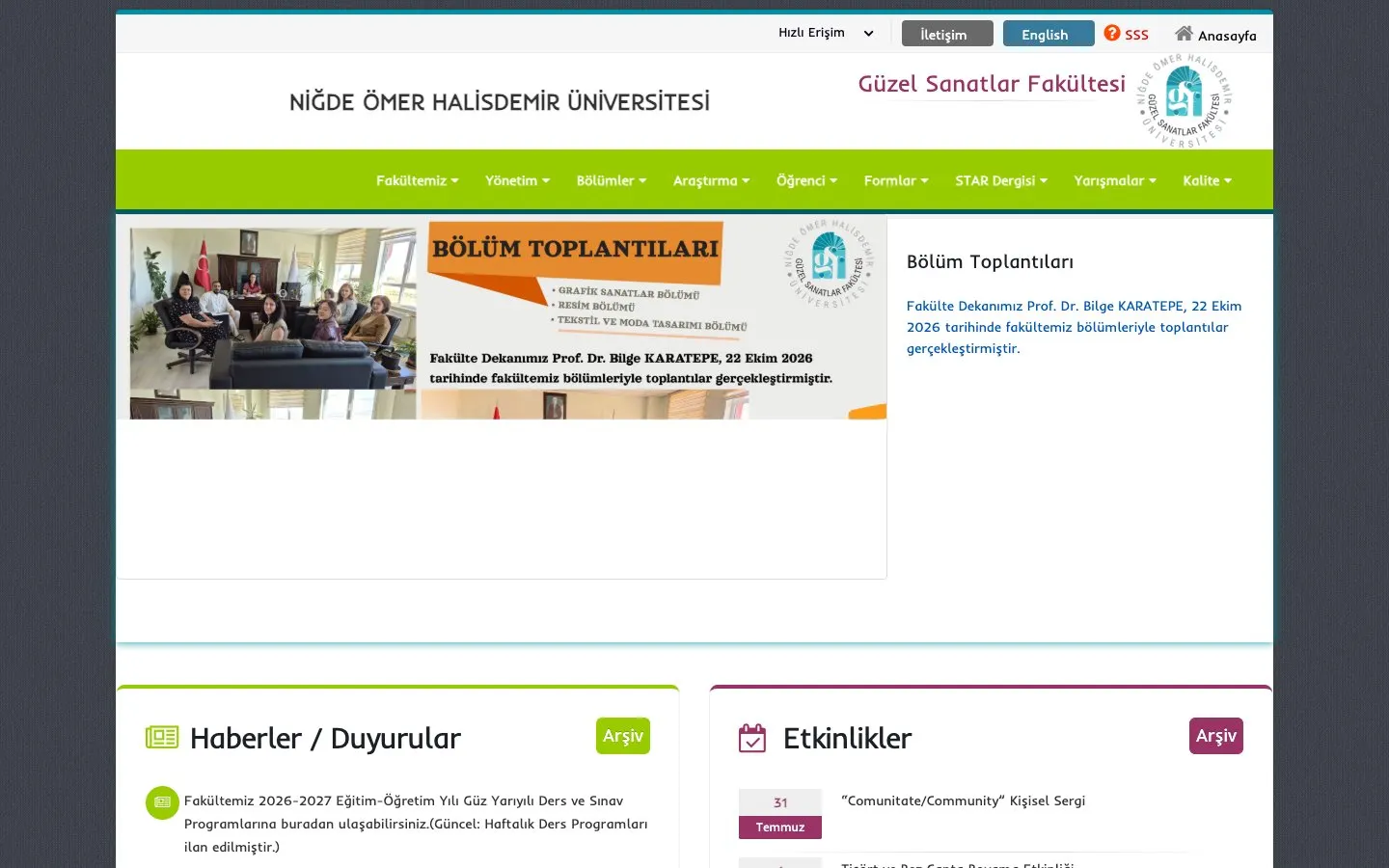 El sitio web de Niğde Ömer Halisdemir Üniversitesi – Güzel Sanatlar Fakültesi