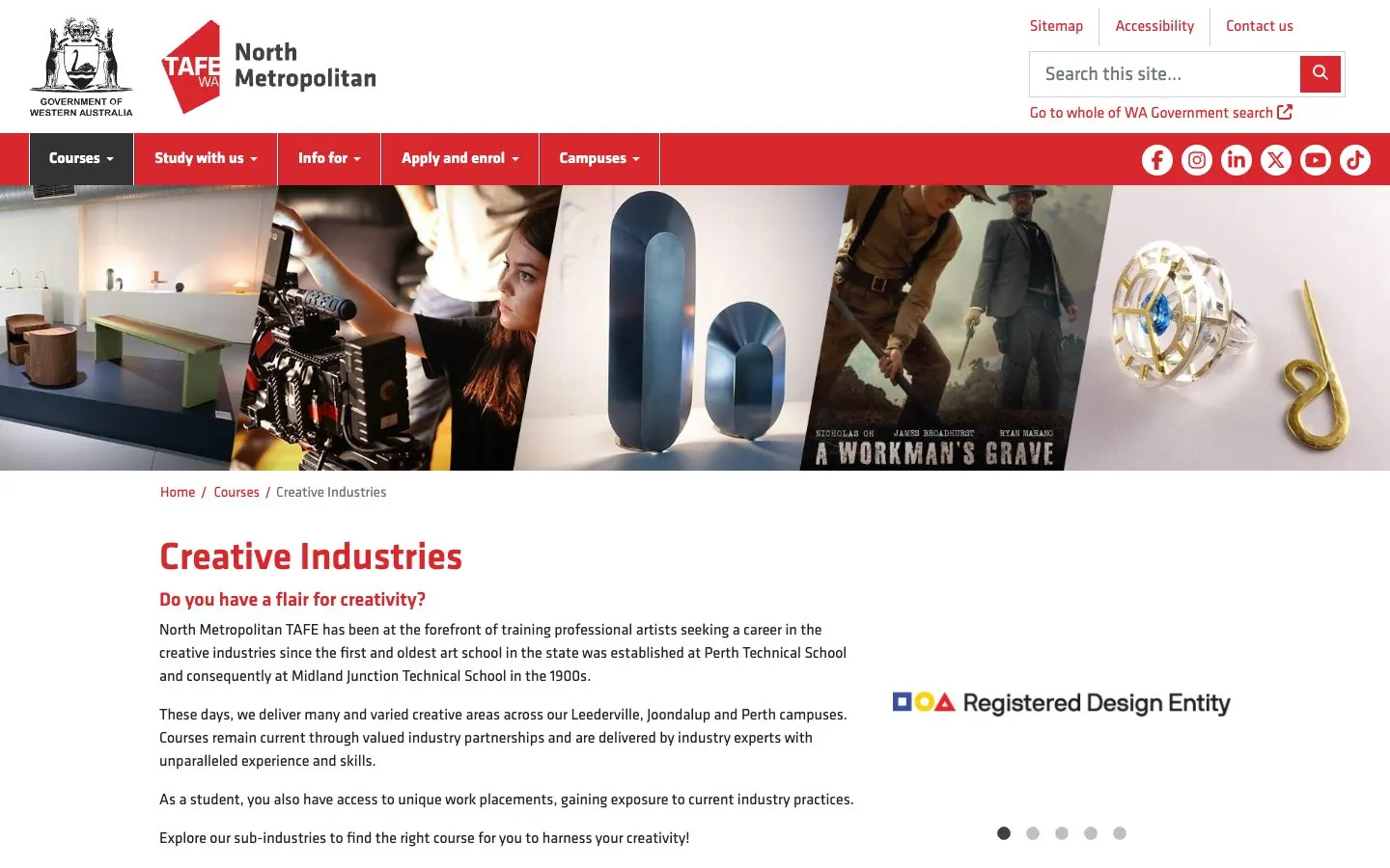 The website of North Metropolitan TAFE