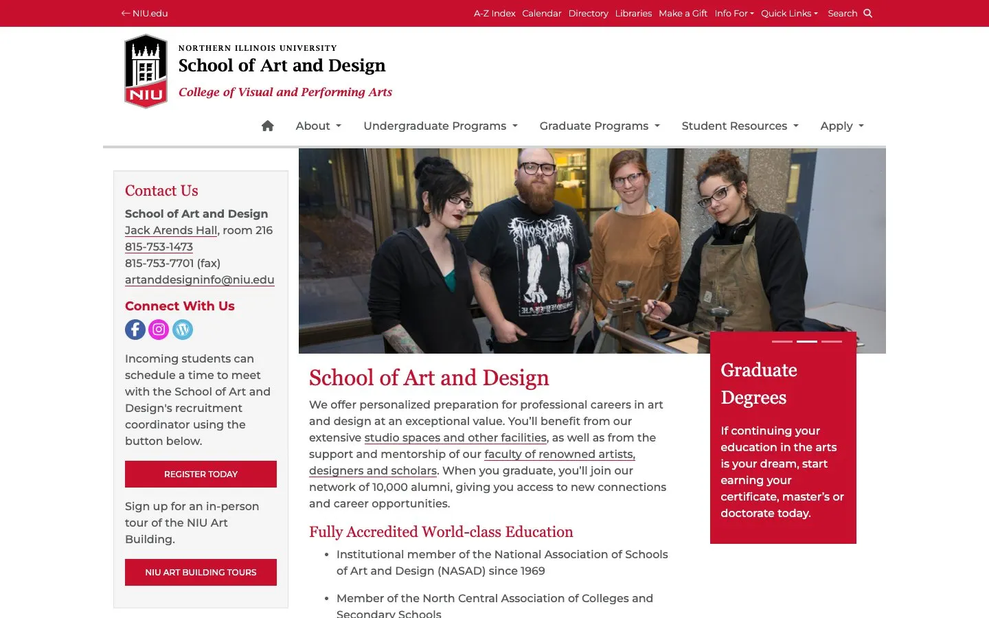 The website of Northern Illinois University – School of Art and Design