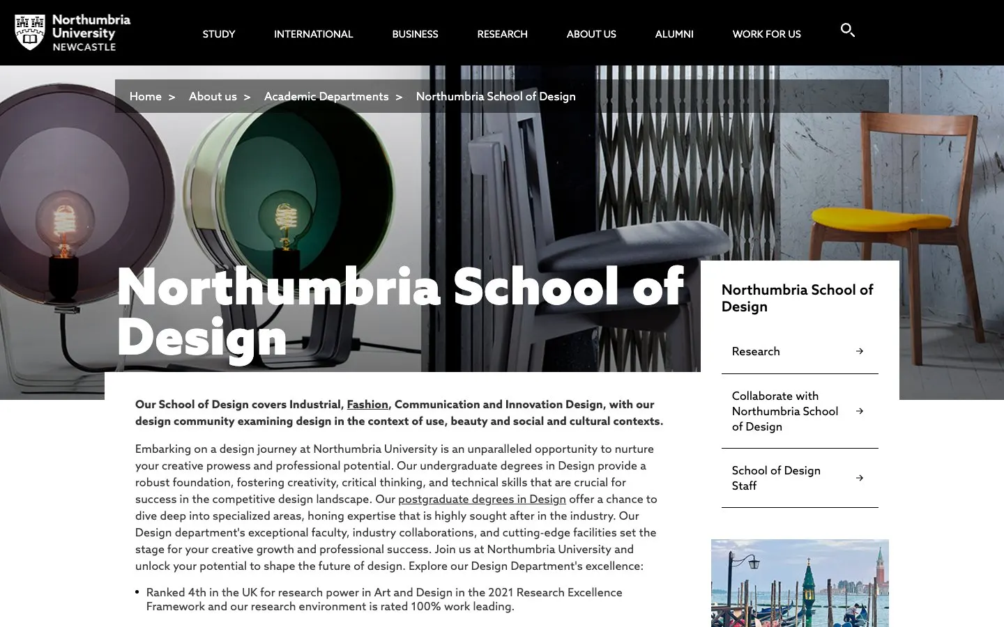 Il sito di Northumbria School of Design