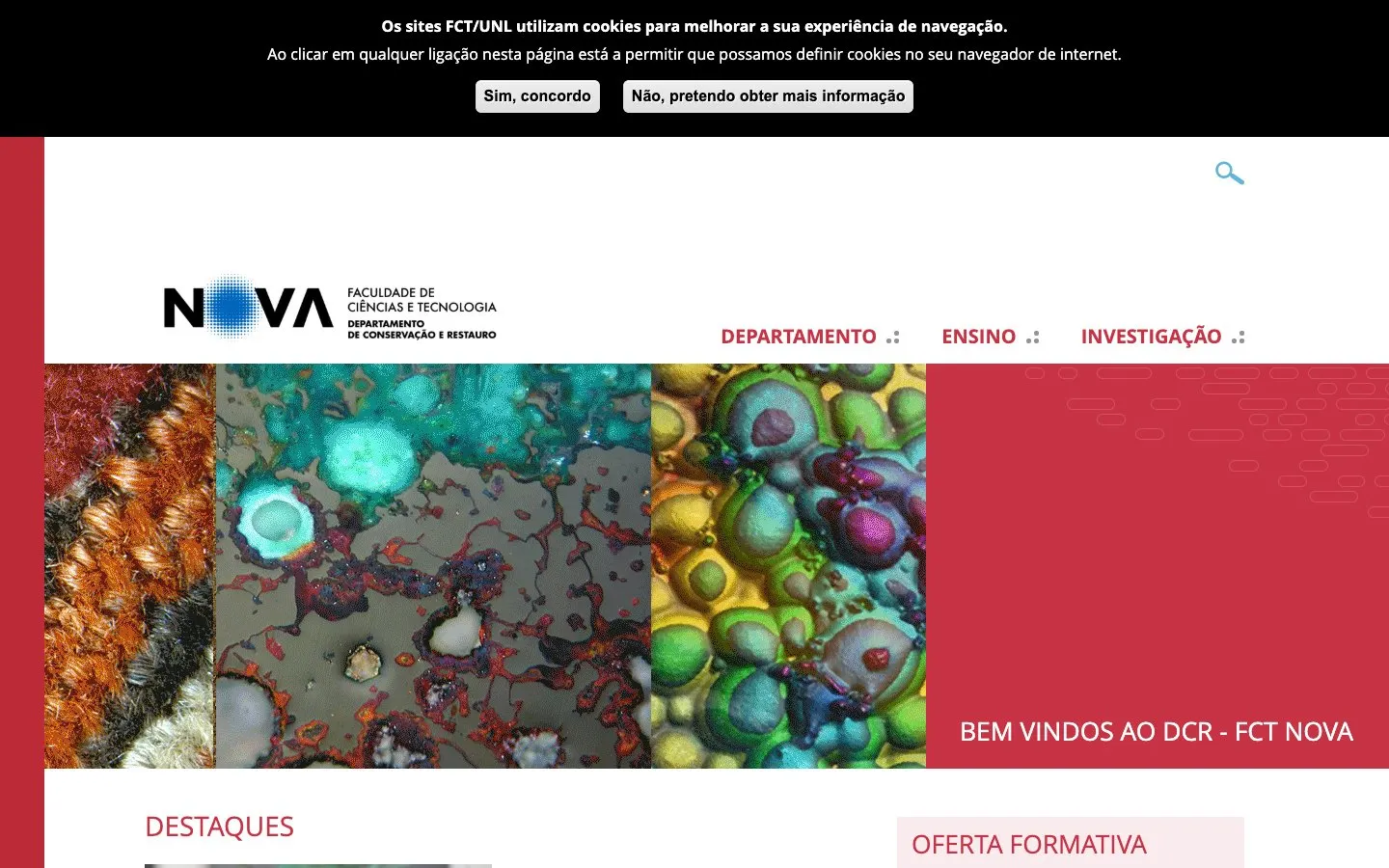 The website of NOVA FCT – Departamento de Conservação e Restauro