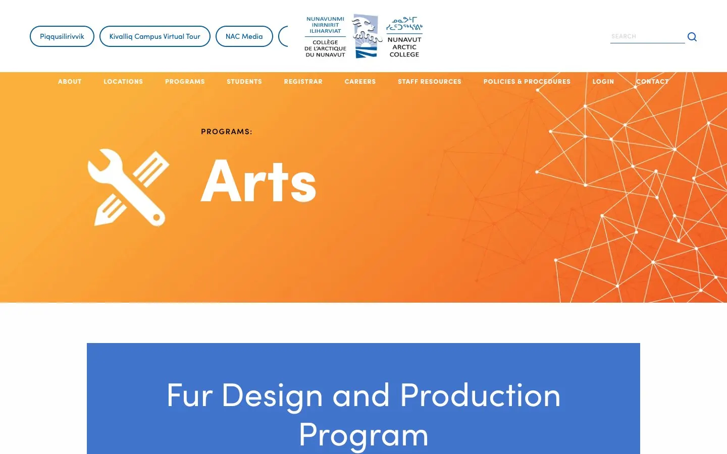 El sitio web de Nunavut Arctic College – Arts