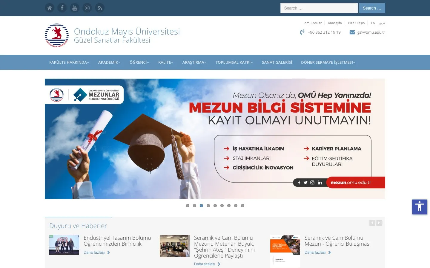 Die Website von Ondokuz Mayıs Üniversitesi – Güzel Sanatlar Fakültesi