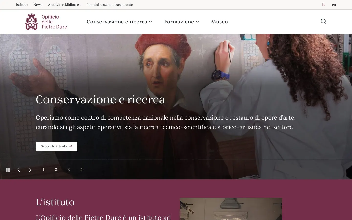 The website of Opificio delle Pietre Dure