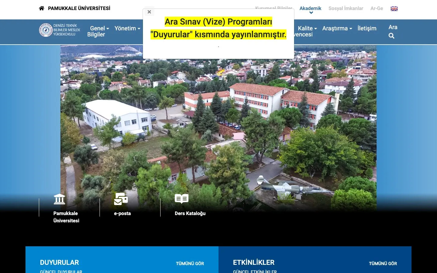 Le site de Pamukkale Üniversitesi – Denizli Teknik Bilimler Meslek Yüksekokulu