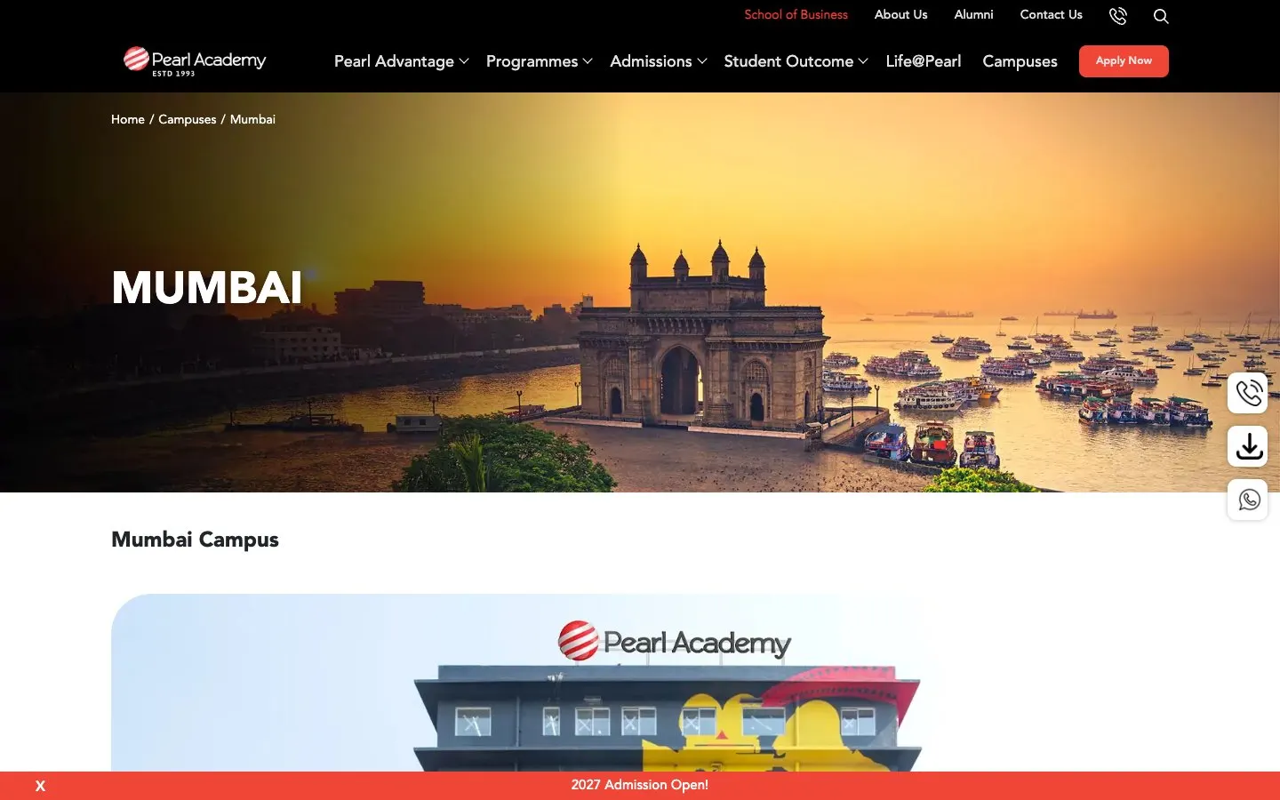 Il sito di Pearl Academy Mumbai