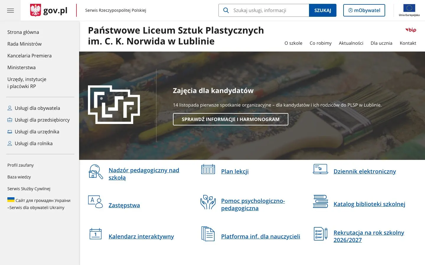 The website of PLSP im. Cypriana Kamila Norwida w Lublinie