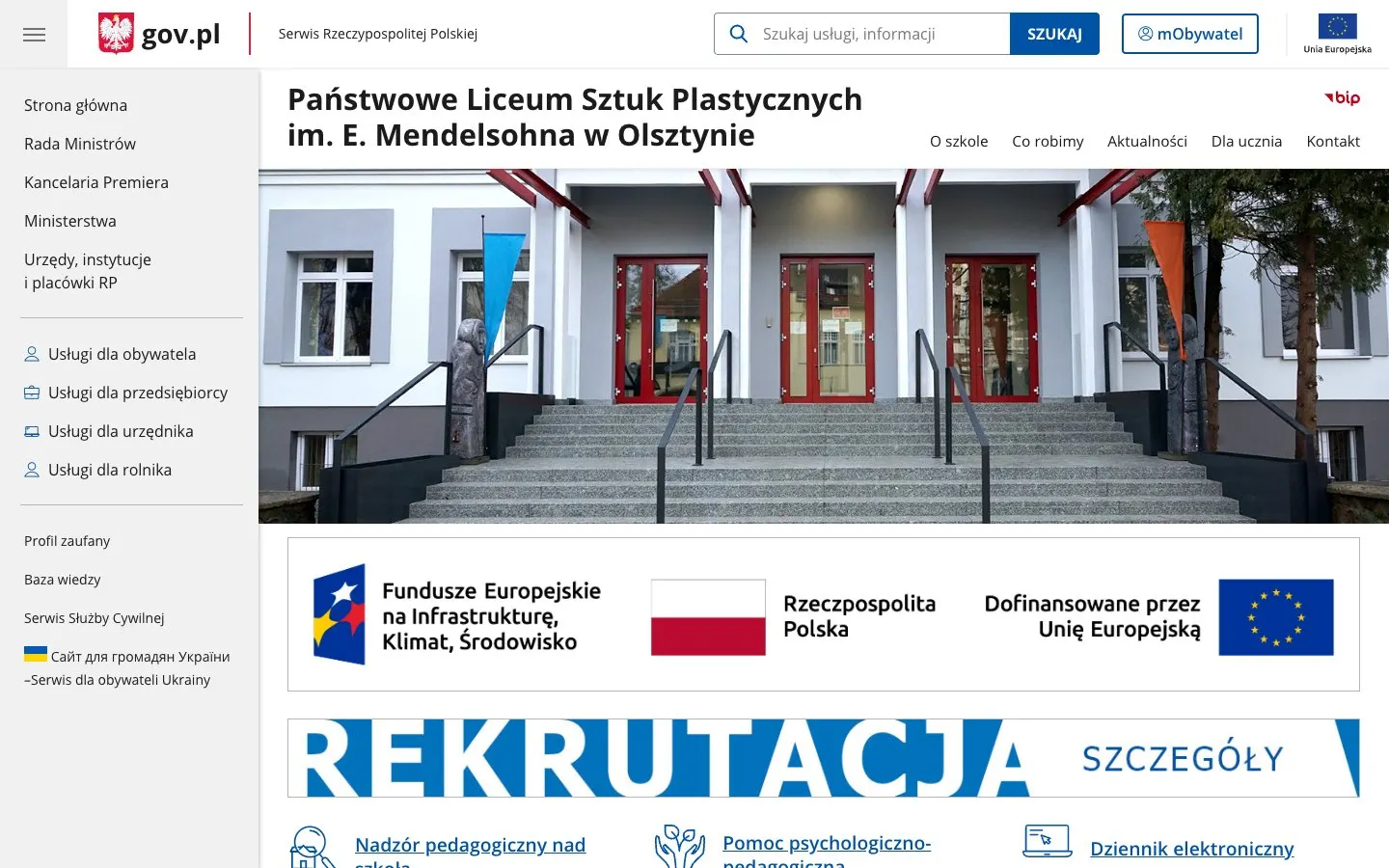The website of PLSP im. Erica Mendelsohna w Olsztynie